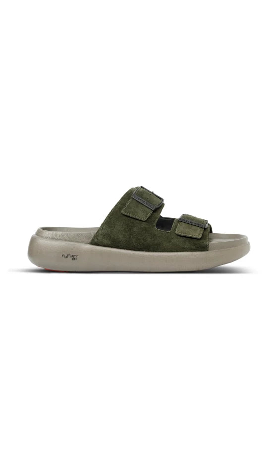 Happenstance Hugo Slider Men's Premium Leather Slides - Military Green